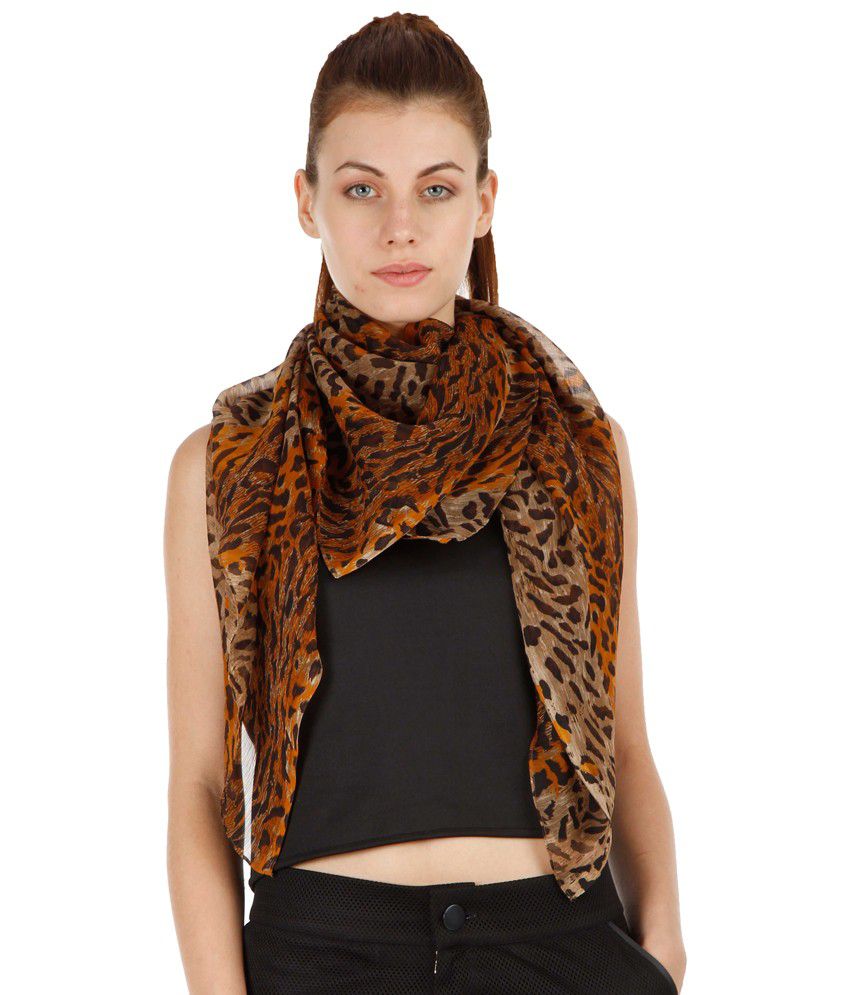 Fuziv Brown And Orange Polyester Bold Tiger Print Scarf: Buy Online at ...