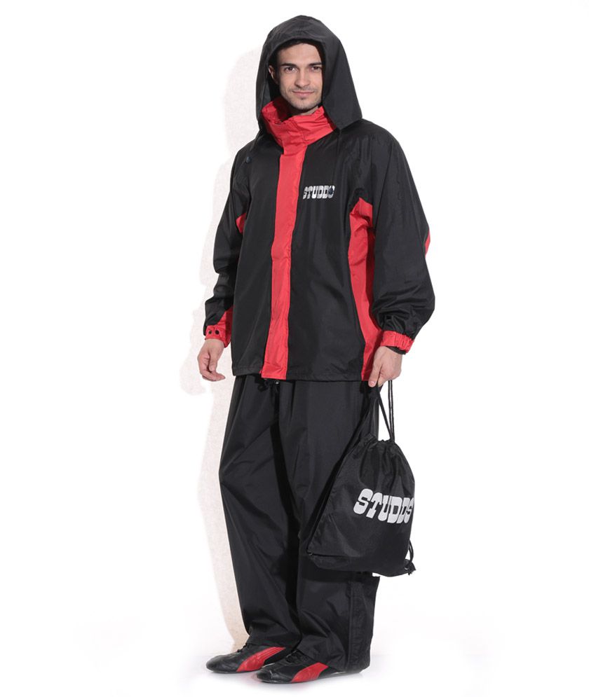 STUDDS - 100% Waterproof High Quality Rain Suit - Black and Red: Buy ...