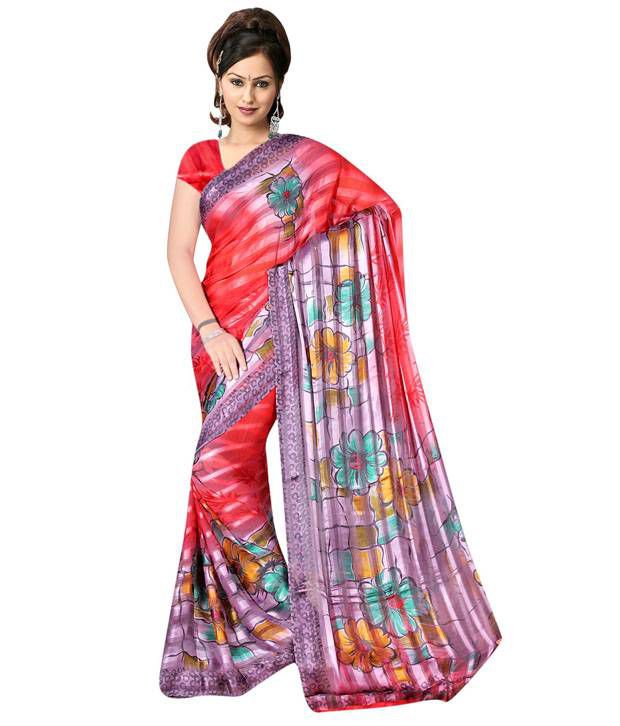 Utsav Sarees Red Border Work Faux Georgette Saree With Blouse Piece ...