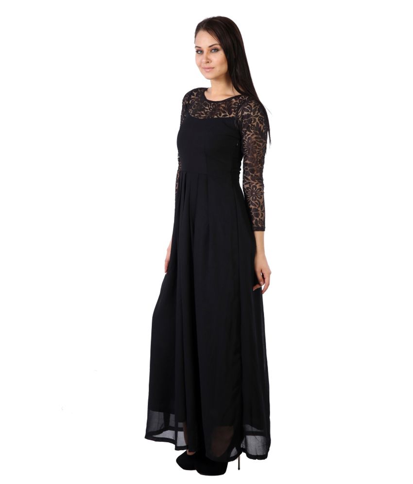 Hugo Chavez Black Georgette Maxi Dress - Buy Hugo Chavez Black ...