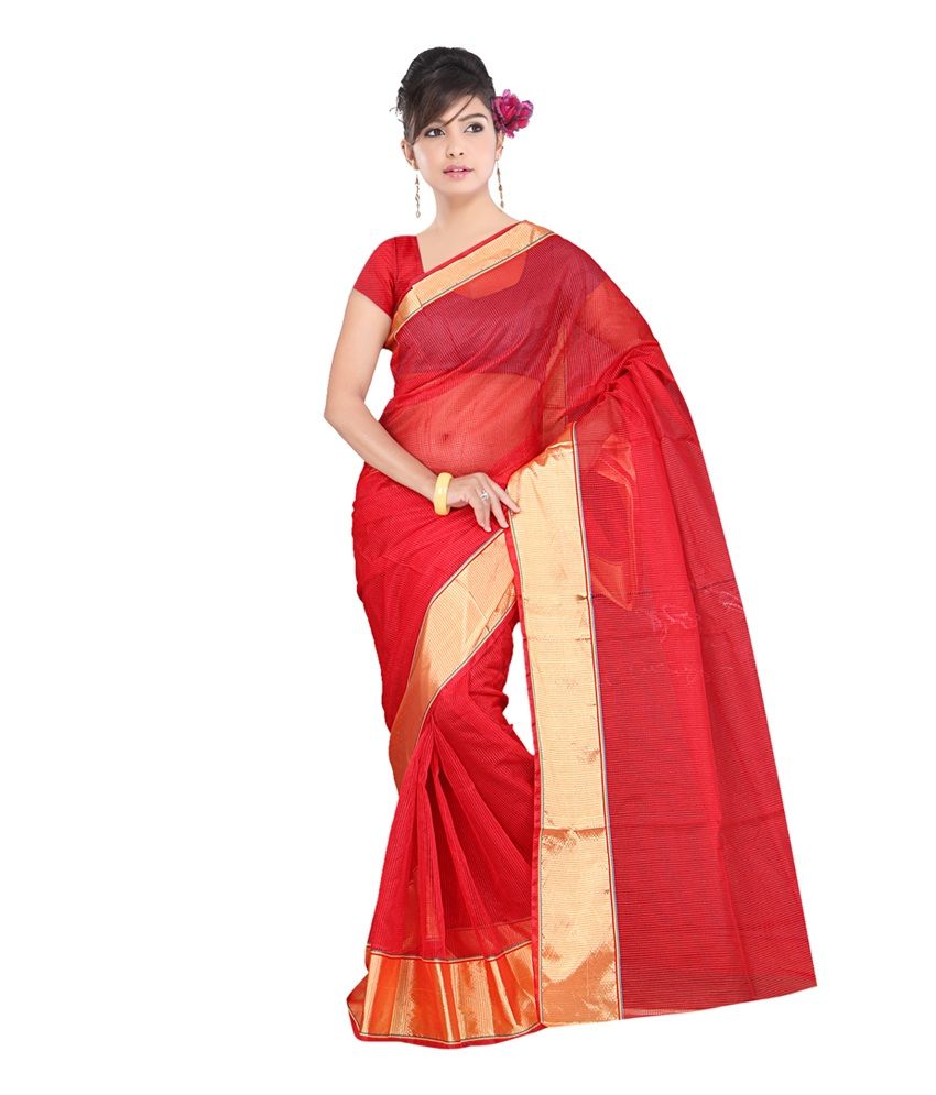 white and red cotton saree online