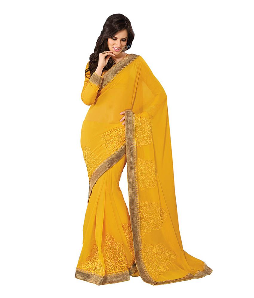 Party Wear Dresses Yellow Pure Chiffon Saree Buy Party Wear Dresses