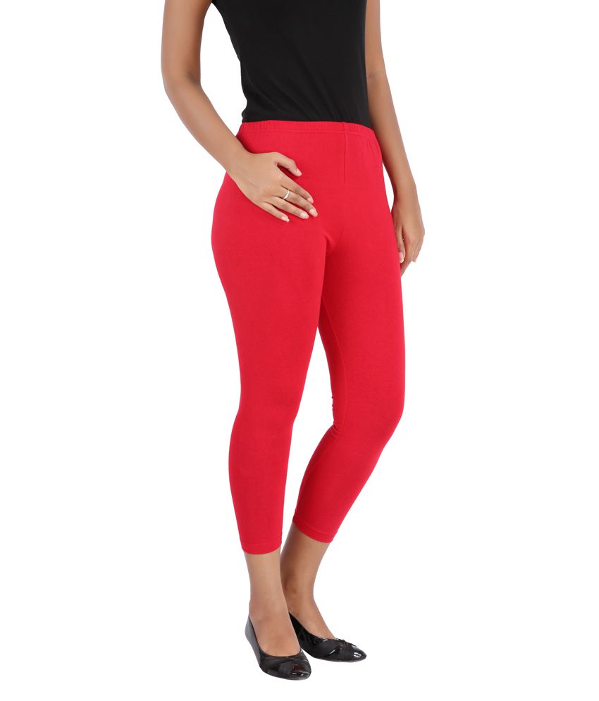 Buy Rham Red Cotton Lycra Skinny Fit 3/4th Tights Online at Best Prices ...