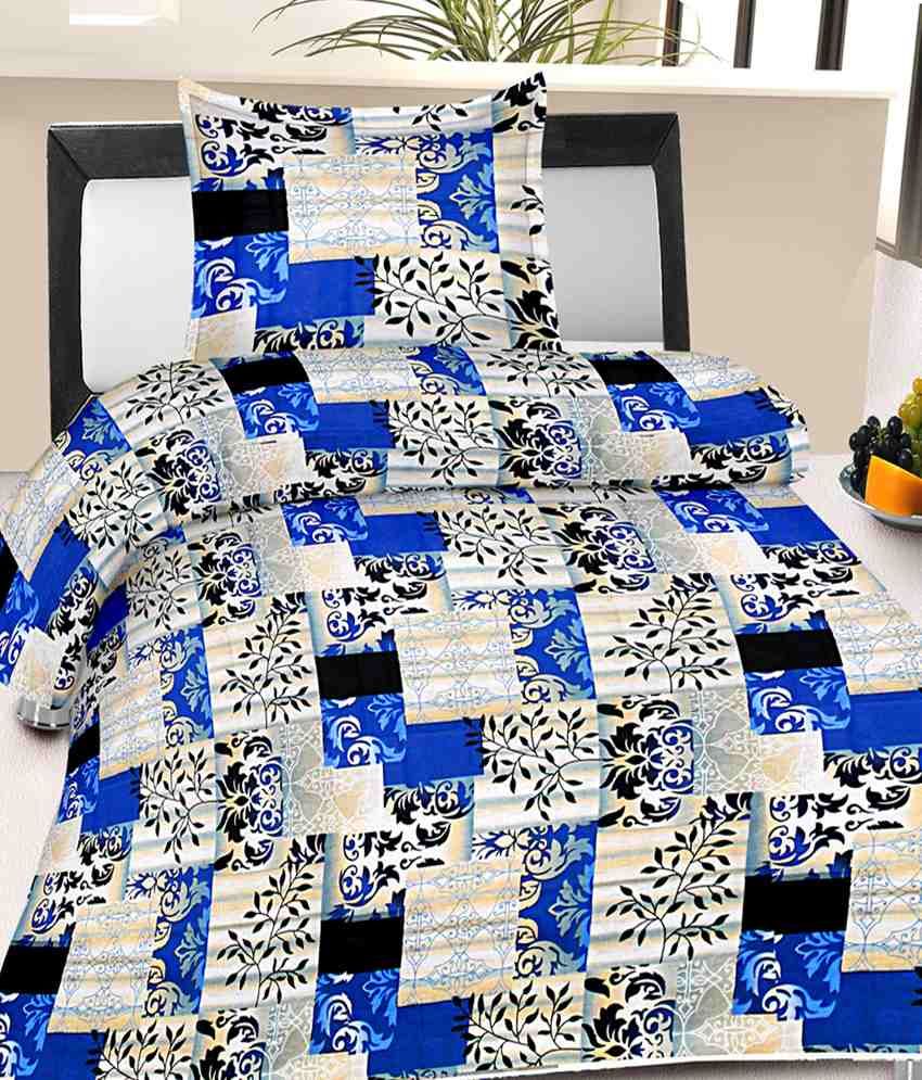 Goodwill Blue & Black Natural Single Bed Sheet With 1