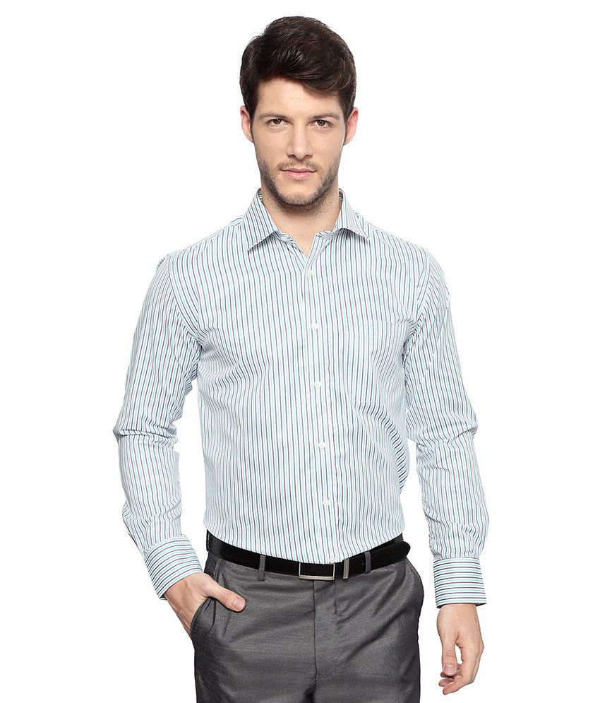 Peter England Blue Stripe Full Sleeves Business Casual Slim Fit Shirts ...