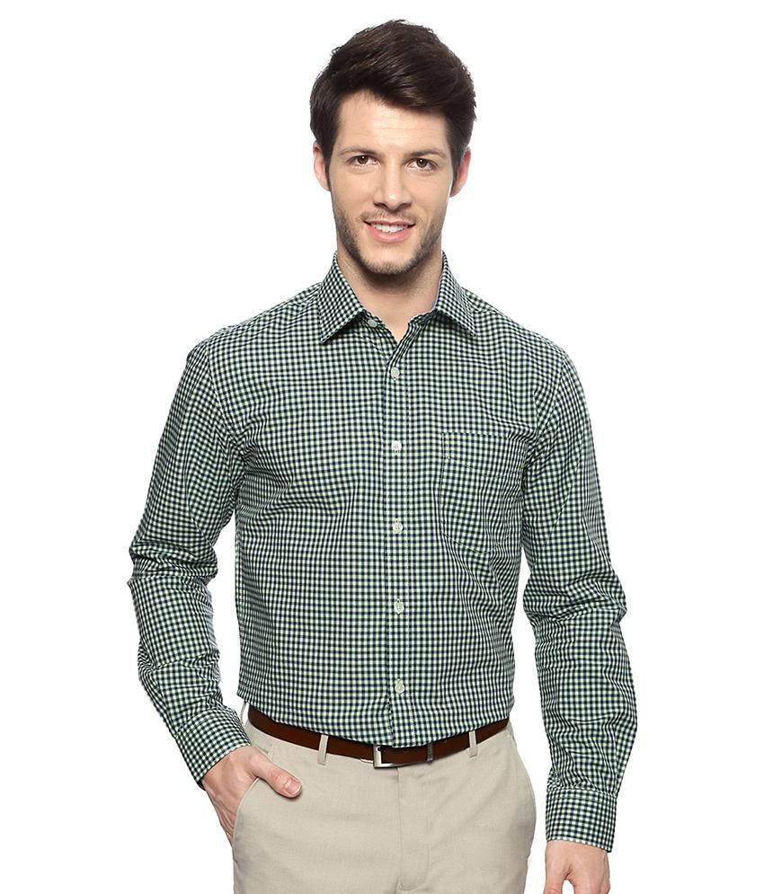 Peter England Green Cotton Check Slim Fit Full Sleeves Shirts - Buy ...