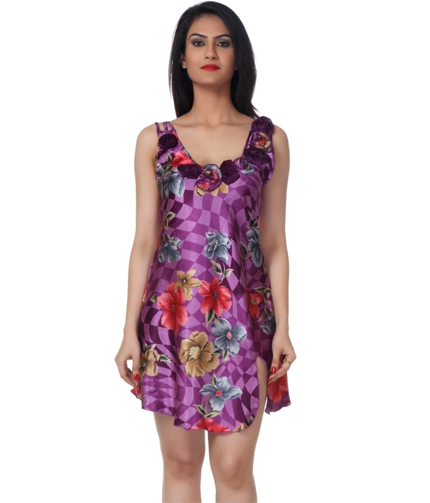 Buy A F Affair Multi Print Purple Woven Satin Baby Doll Nighty 1Pc Online at Best Prices in 