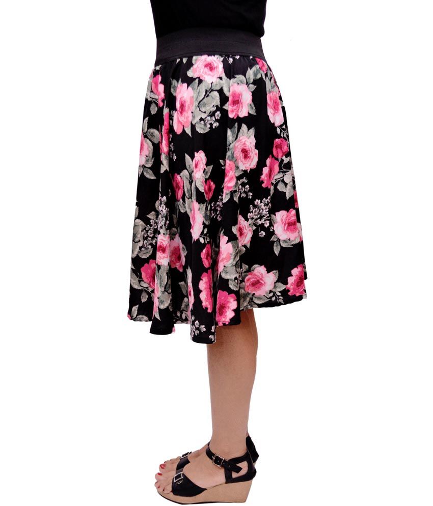 Buy Gracediva Polyester Pink Rose On Black Base Skirt Online at Best ...