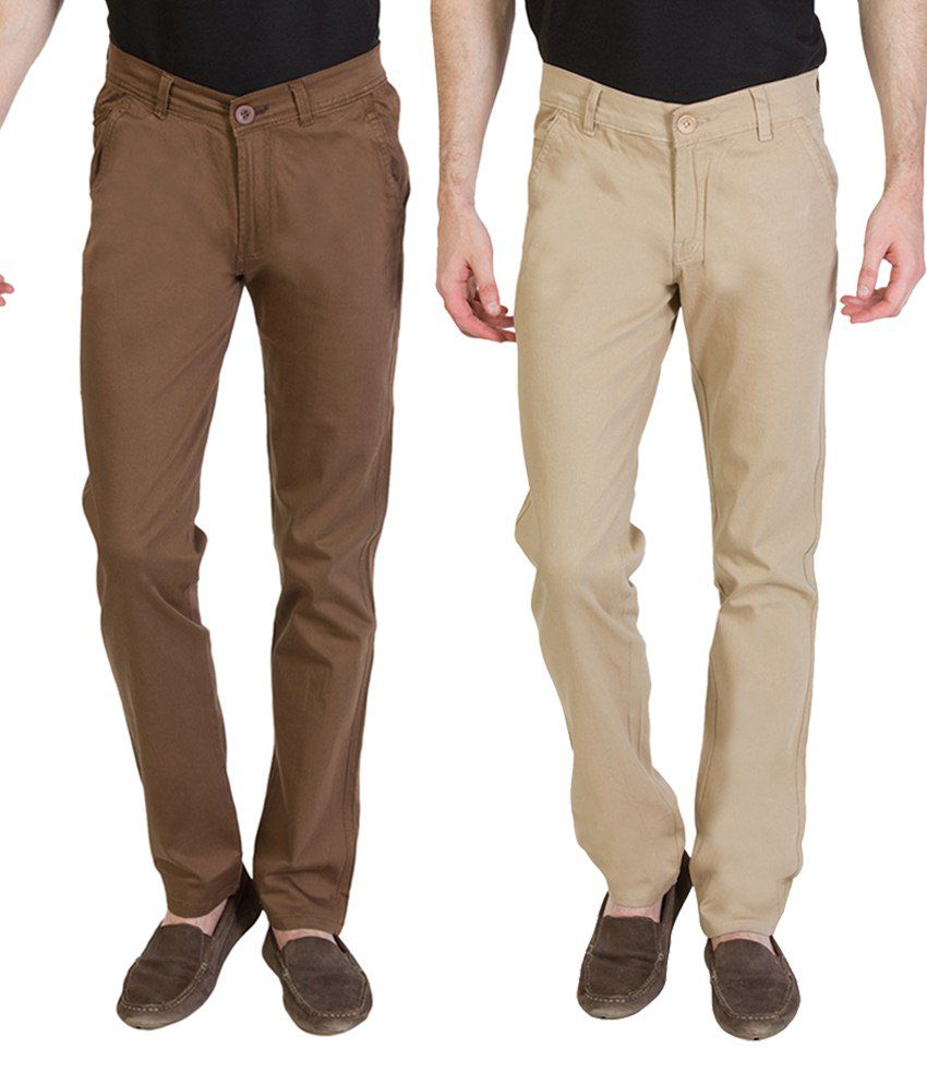 Bloos Jeans Classy Combo Of Beige Trousers & Dark Brown Chinos For Men ...