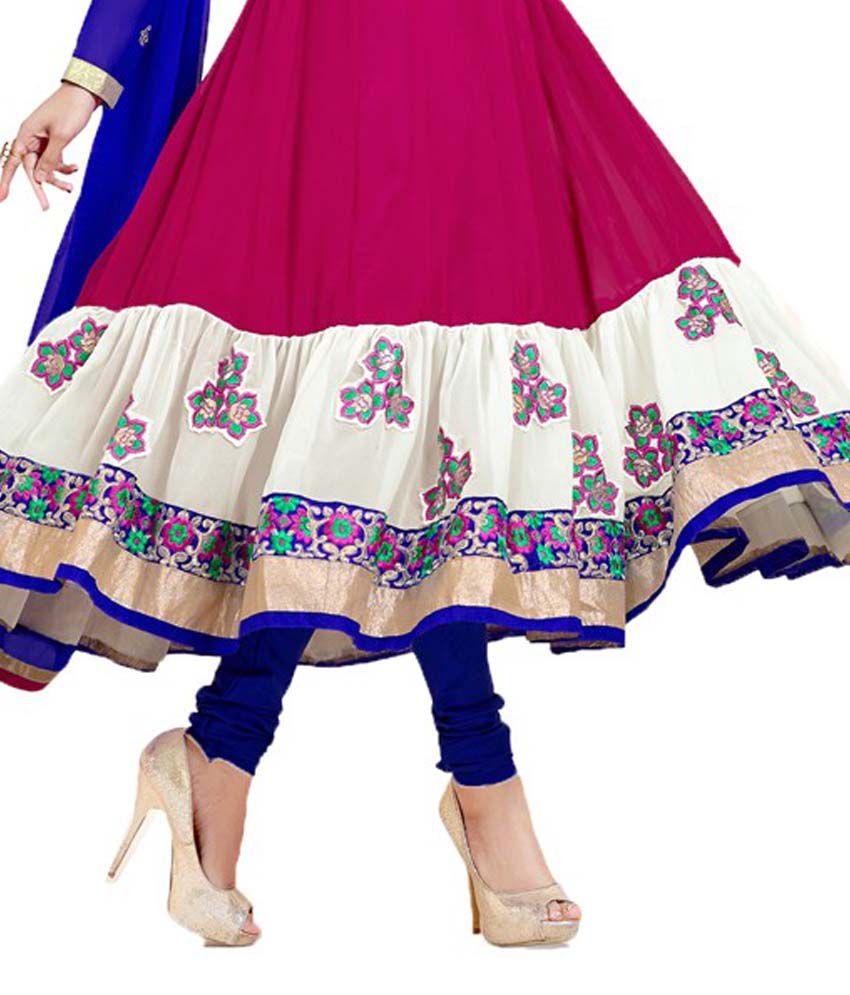 Fashion Fast Royal Blue & Pink Chiffon Embroidered Anarkali Semi