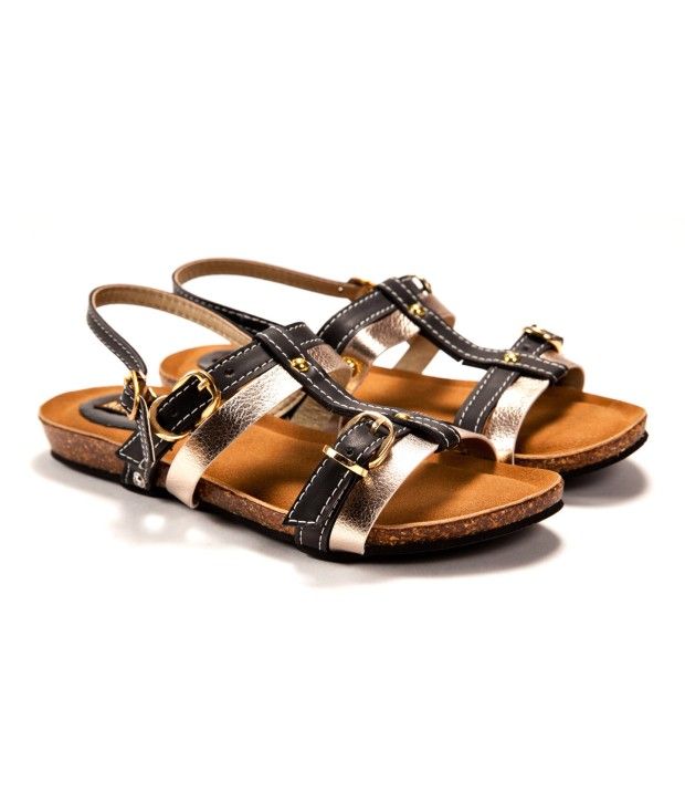 Marc Loire Faux Leather Flat Open Toe Sandals-Black Price in India- Buy Marc Loire Faux Leather 