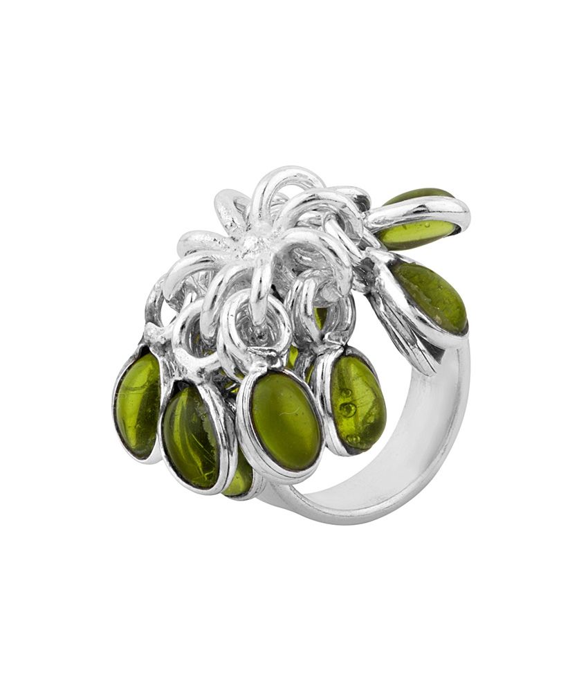 Voylla Statement Crystal Green Silver Tone Ring, Size 17.0 ...