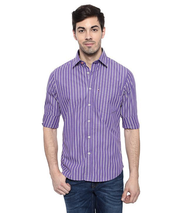 Van Heusen V Dot Purple Slim Fit Business Casual Shirt - Buy Van Heusen ...