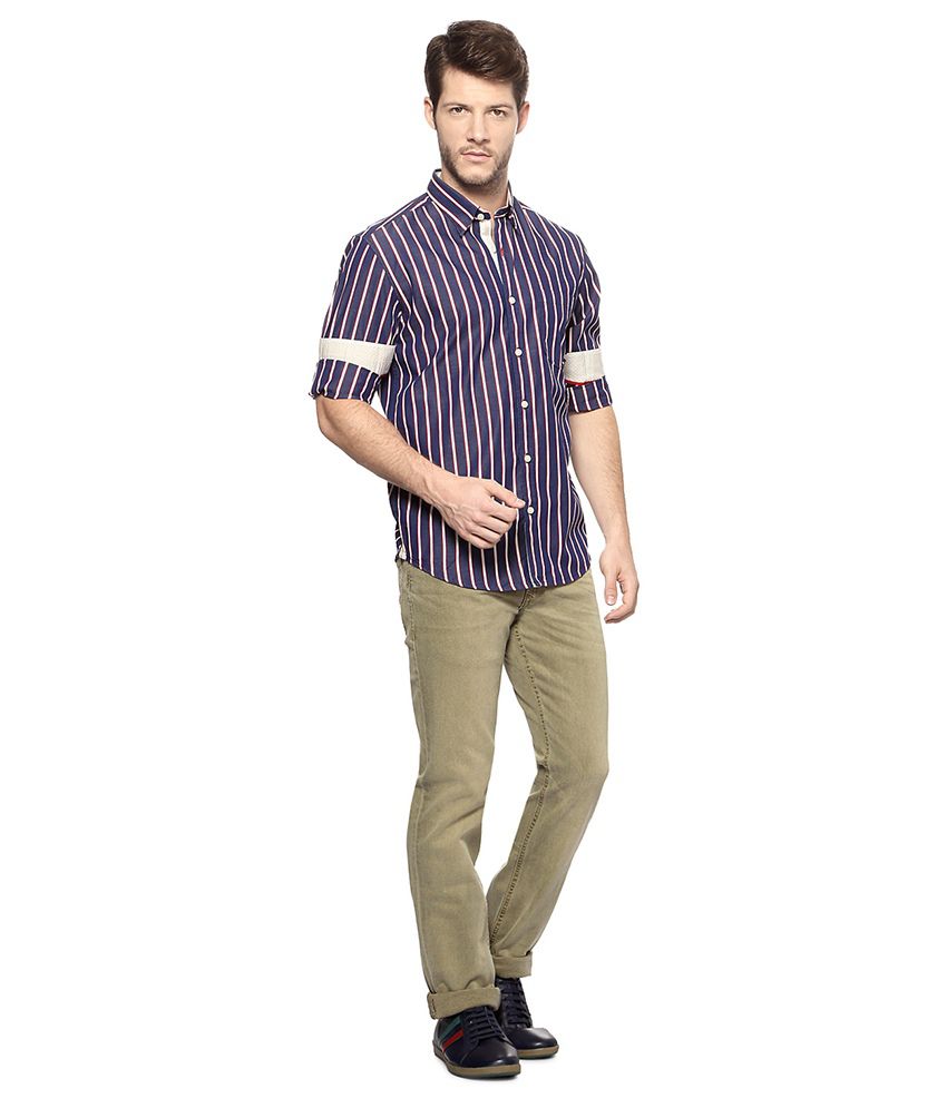 Peter England Purple Cotton Stripe Slim Fit Full Sleeves Shirts - Buy ...
