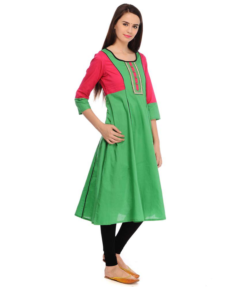 Aana Green Cotton Kurti - Buy Aana Green Cotton Kurti Online at Best ...