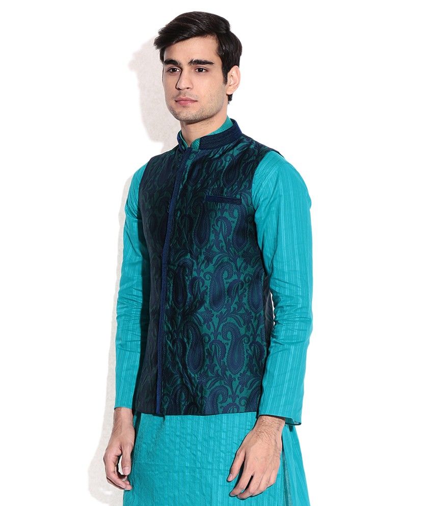 Manyavar Green Nehru Jacket Buy Manyavar Green Nehru Jacket Online at