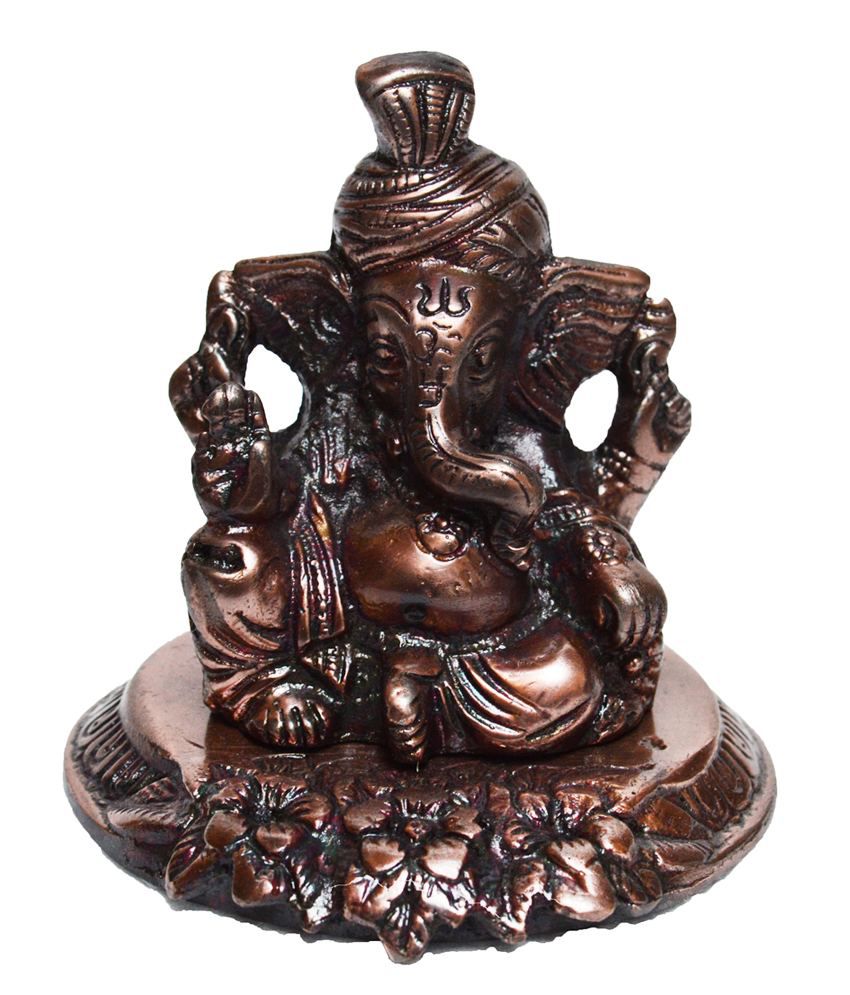     			eCraftIndia Metal Pagdi Lord Ganesha on Flower - Brown
