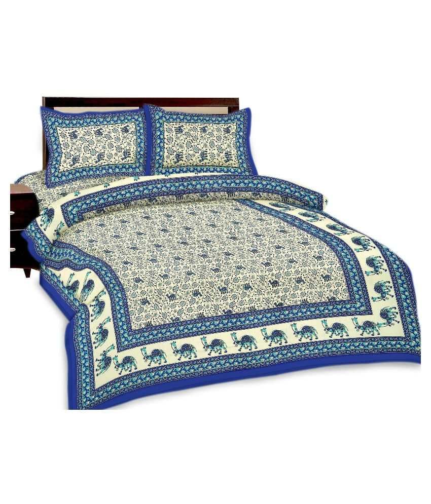 Bombay Spreads Beige Cotton King Size Double Bedsheet with 2 Pillow