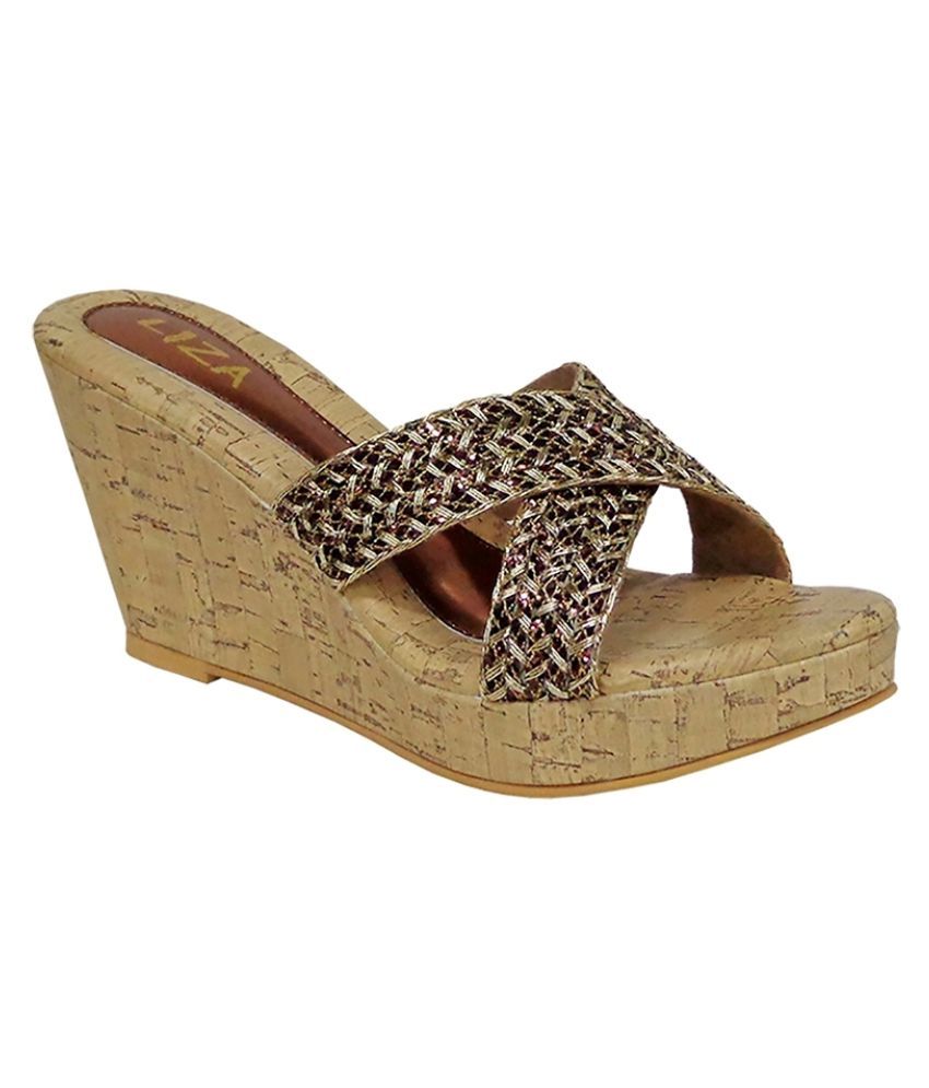 Liza Gold Wedges Heels Price in India- Buy Liza Gold Wedges Heels ...