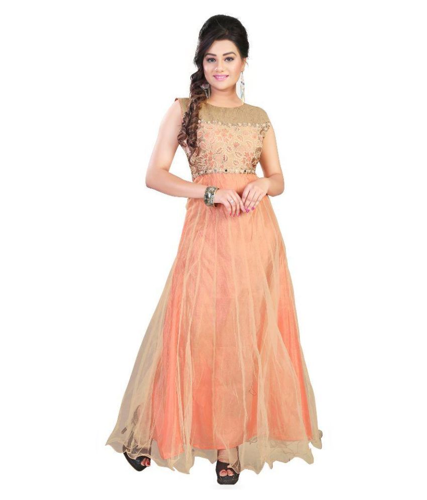 peach net gown