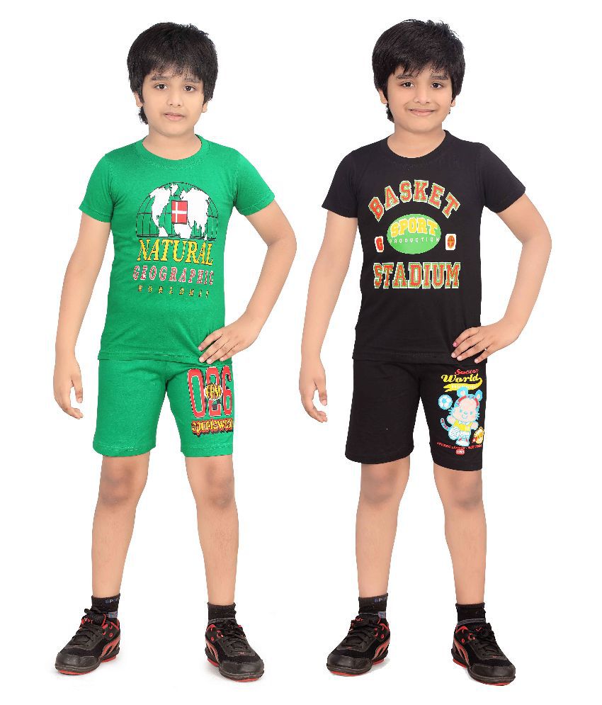     			Dongli Multicolor Cotton T-Shirt and Shorts - Set of 2
