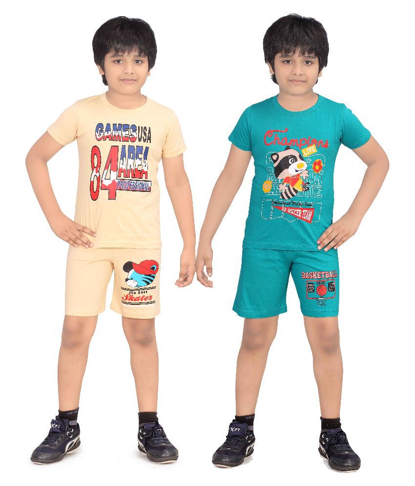     			Dongli Multicolour T-Shirt and Shorts - Set of 2