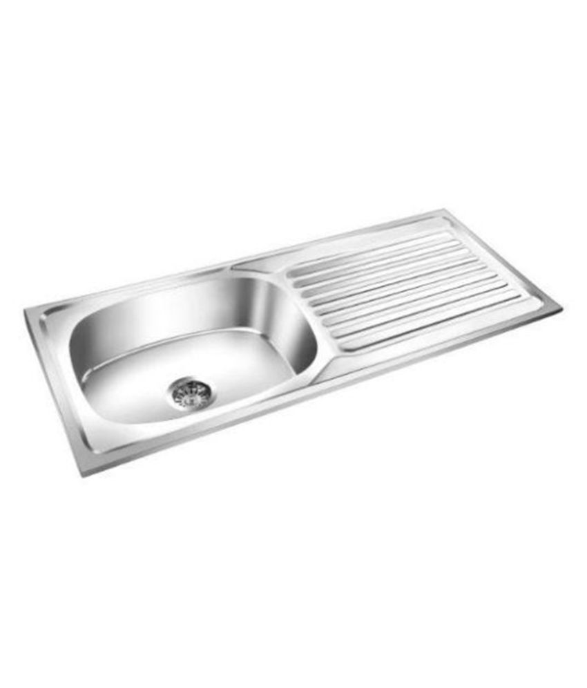 Deepali Silver Stainless Steel Kitchen Sink Single Bowl With Drain Board