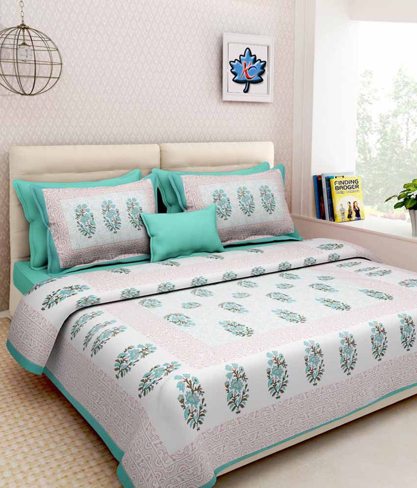     			Kismat Collection White Cotton Double Bedsheet With 2 Pillow Covers