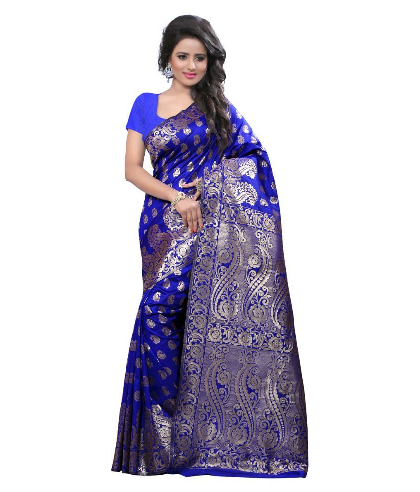 Mada Navy Blue Silk Saree - Buy Mada Navy Blue Silk Saree Online at Low ...