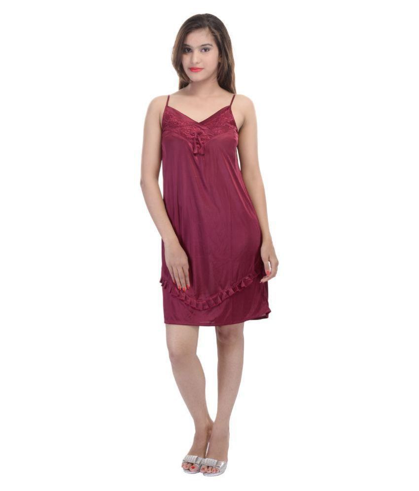 Buy Rajasthani Sarees Maroon Satin Nighty & Night Gowns Online at Best ...