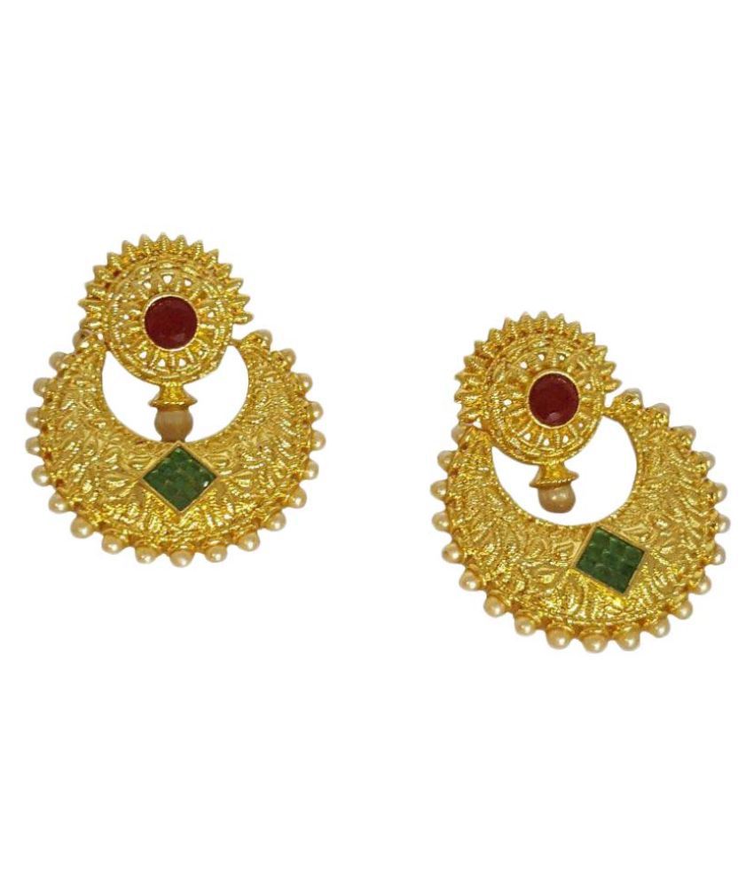 Saj Brass Gold Plating Polki Studded Gold Coloured Earrings - Buy Saj ...
