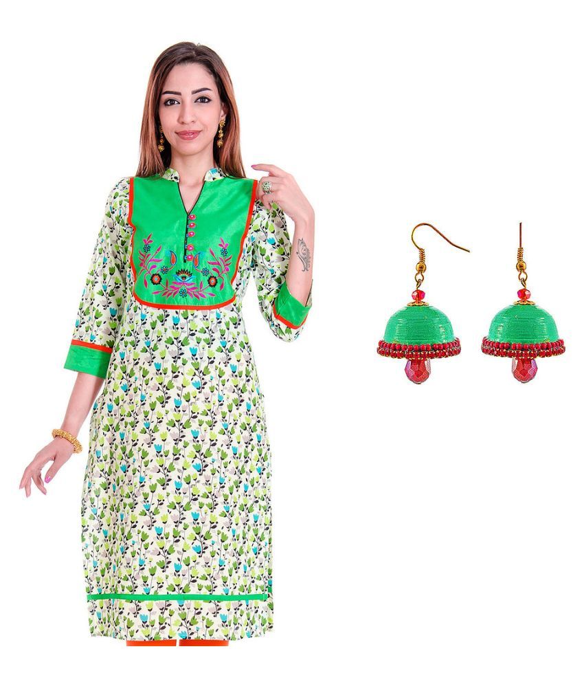 Halowishes Multicolor Cotton Straight Kurti With Earrings Buy Halowishes Multicolor Cotton