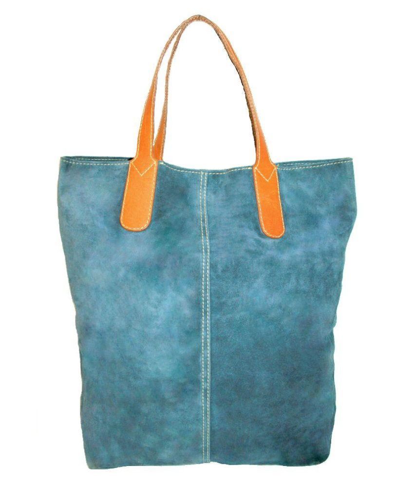 blue suede tote bag