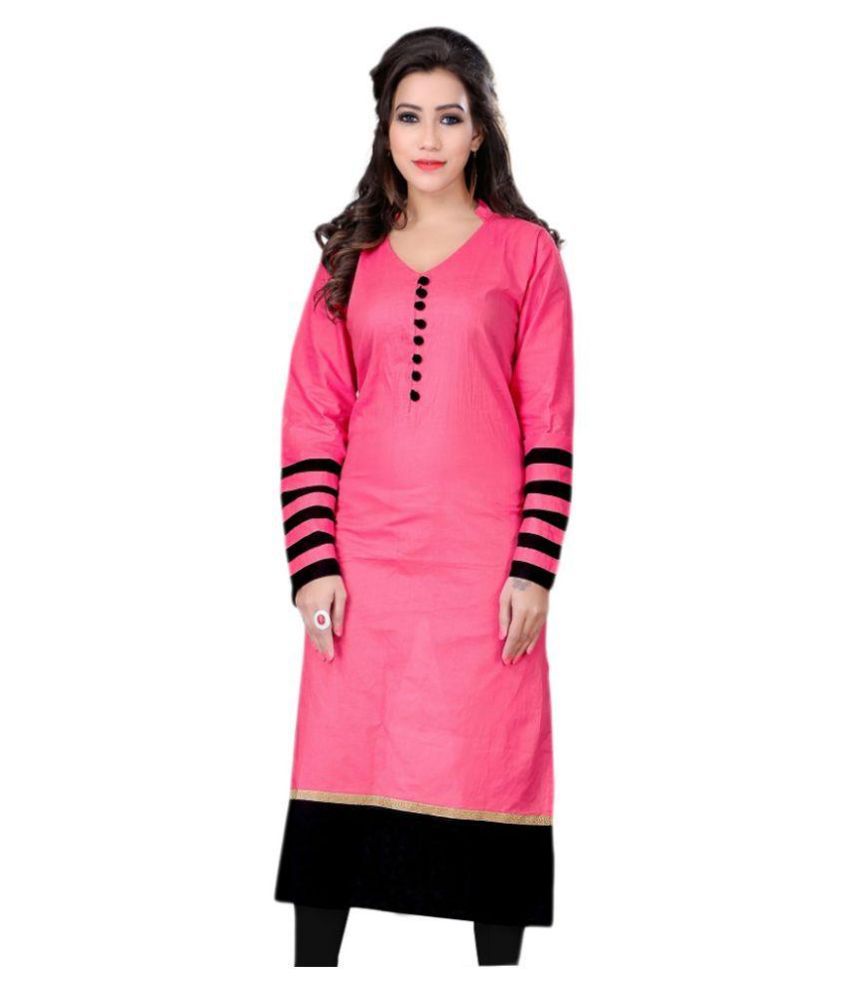 Madhu Designer Sarees Pink Cotton Straight Kurti - Buy Madhu Designer ...