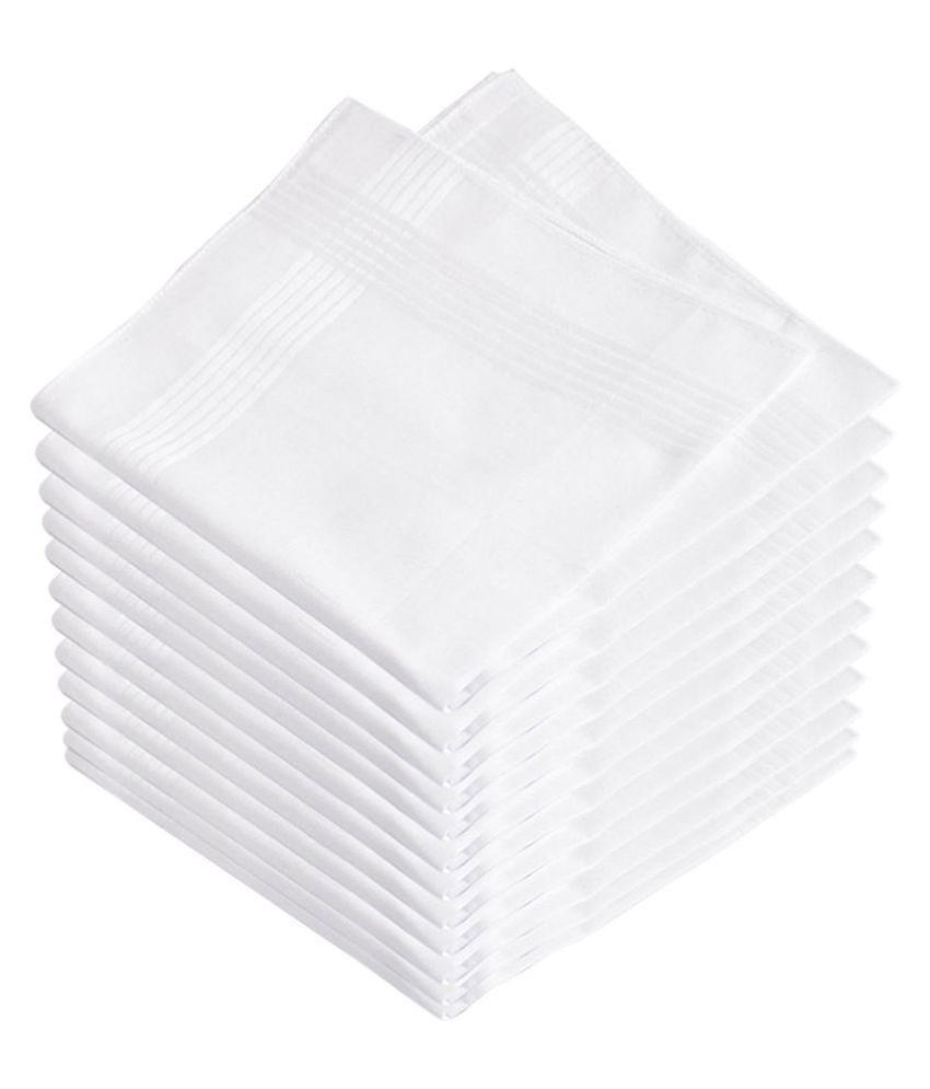     			Tahiro White Cotton Handkerchief - Pack of 12