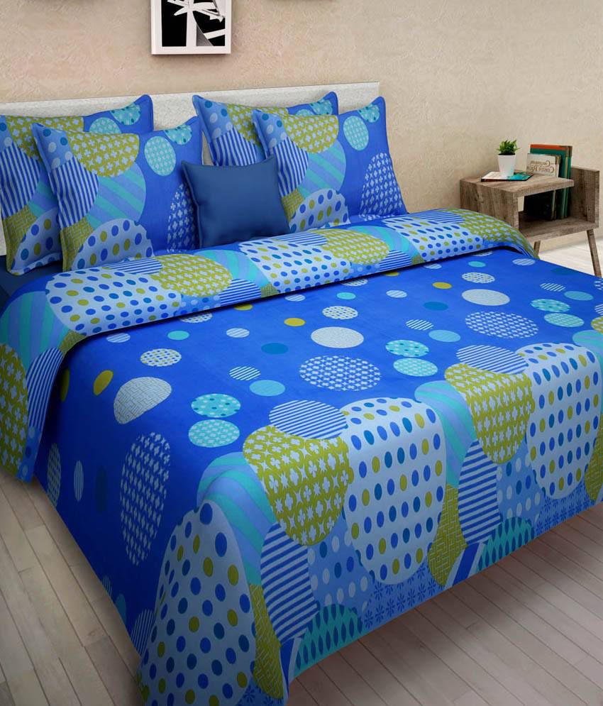     			Homefab India Blue Cotton Double Bedsheet with 2 Pillow Cover