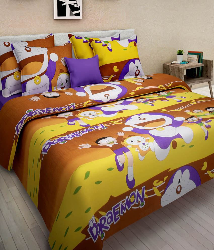     			Homefab India Yellow Cotton Double Bedsheet with 2 Pillow Cover