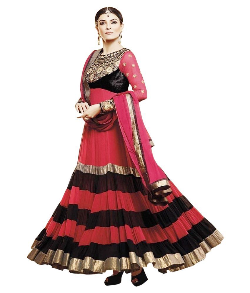 Fashion World Multicoloured Georgette Anarkali Semi Stitched Dress ...