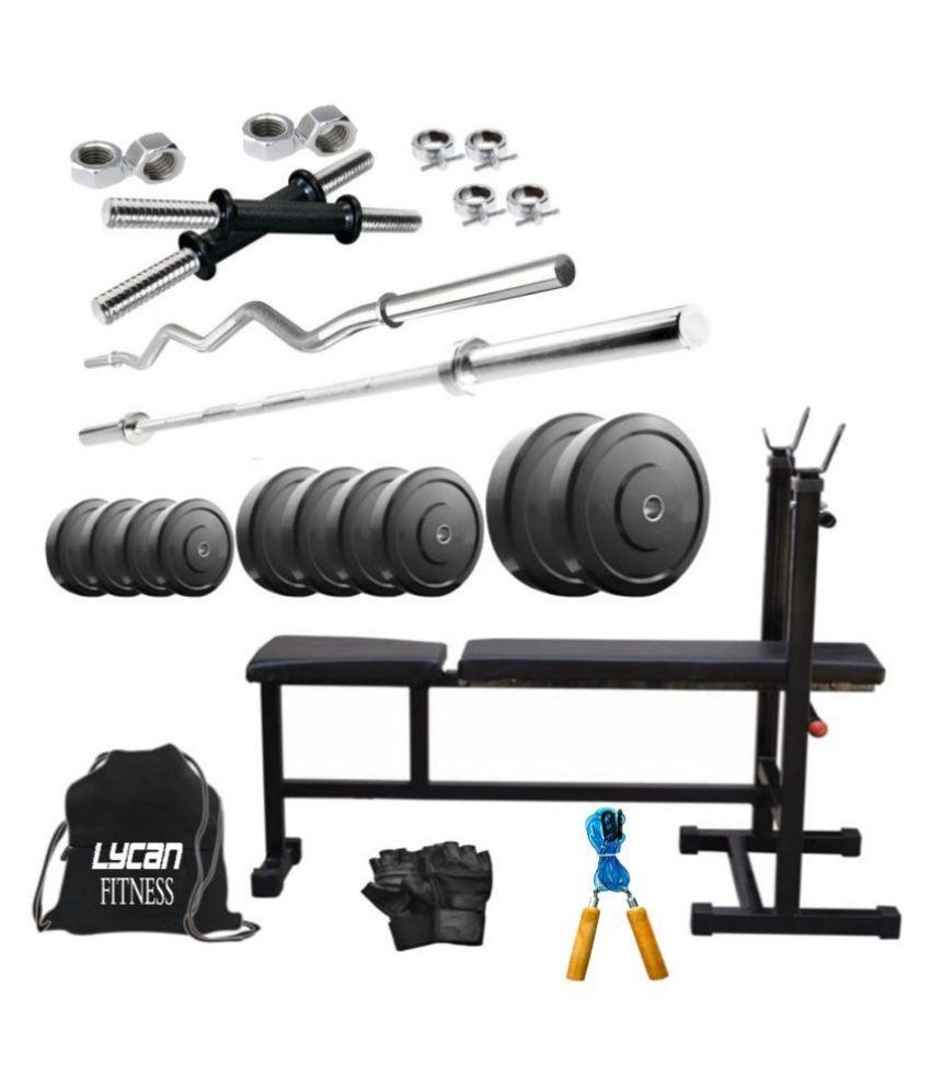 73 OFF on Lycan Home Gym 20kg Pack With Gym Bench 3 feet Curl