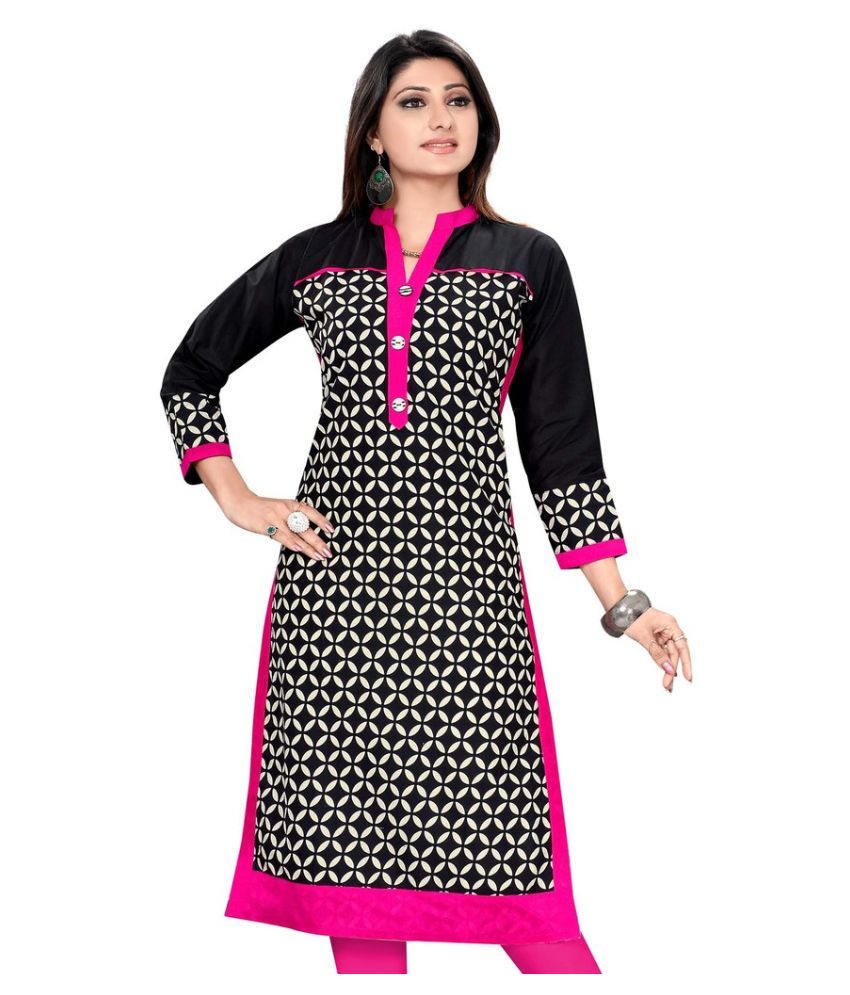 McLovin Tech Black Cotton Straight Kurti - Buy McLovin Tech Black ...