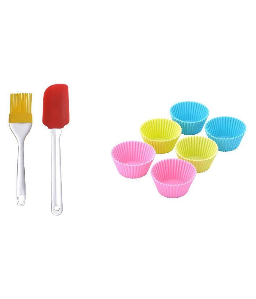Highlight Multicolor Silicon Brush and Spatula with Cup Cake Moulds