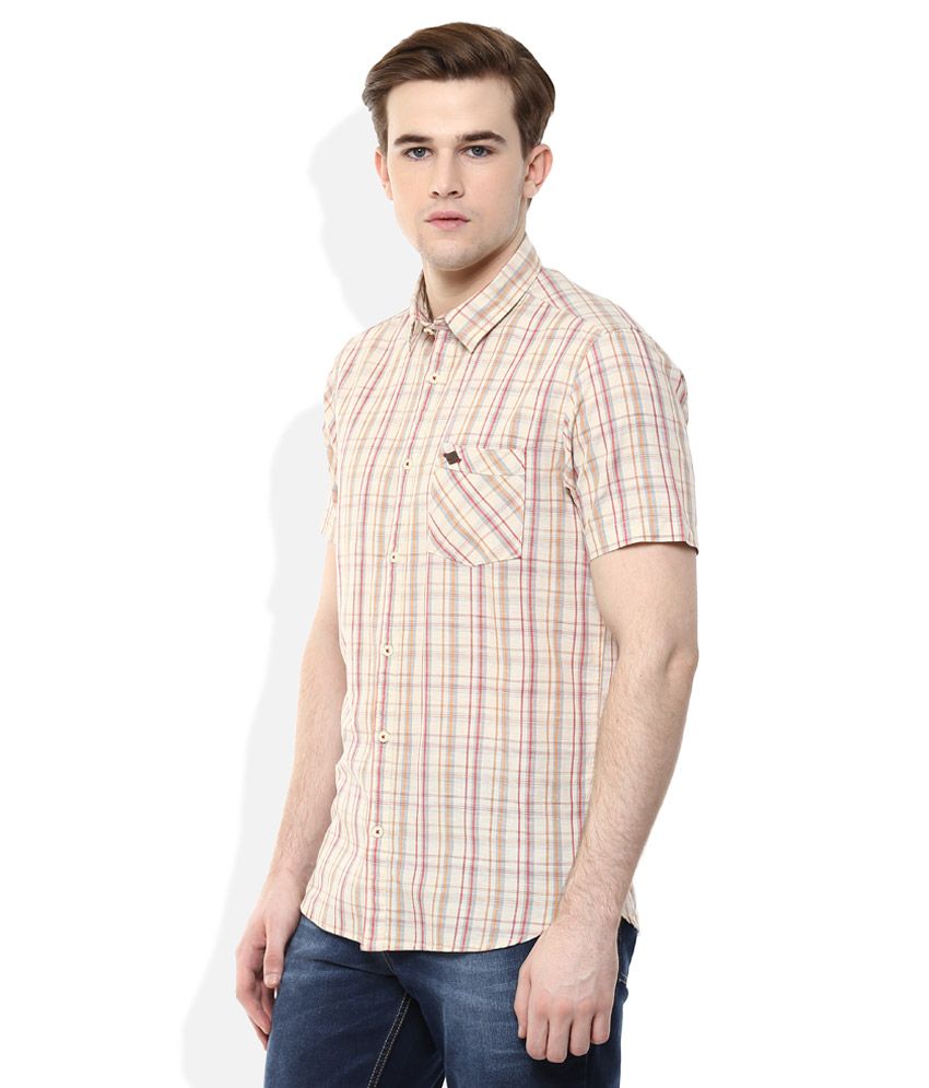 beige checked shirt