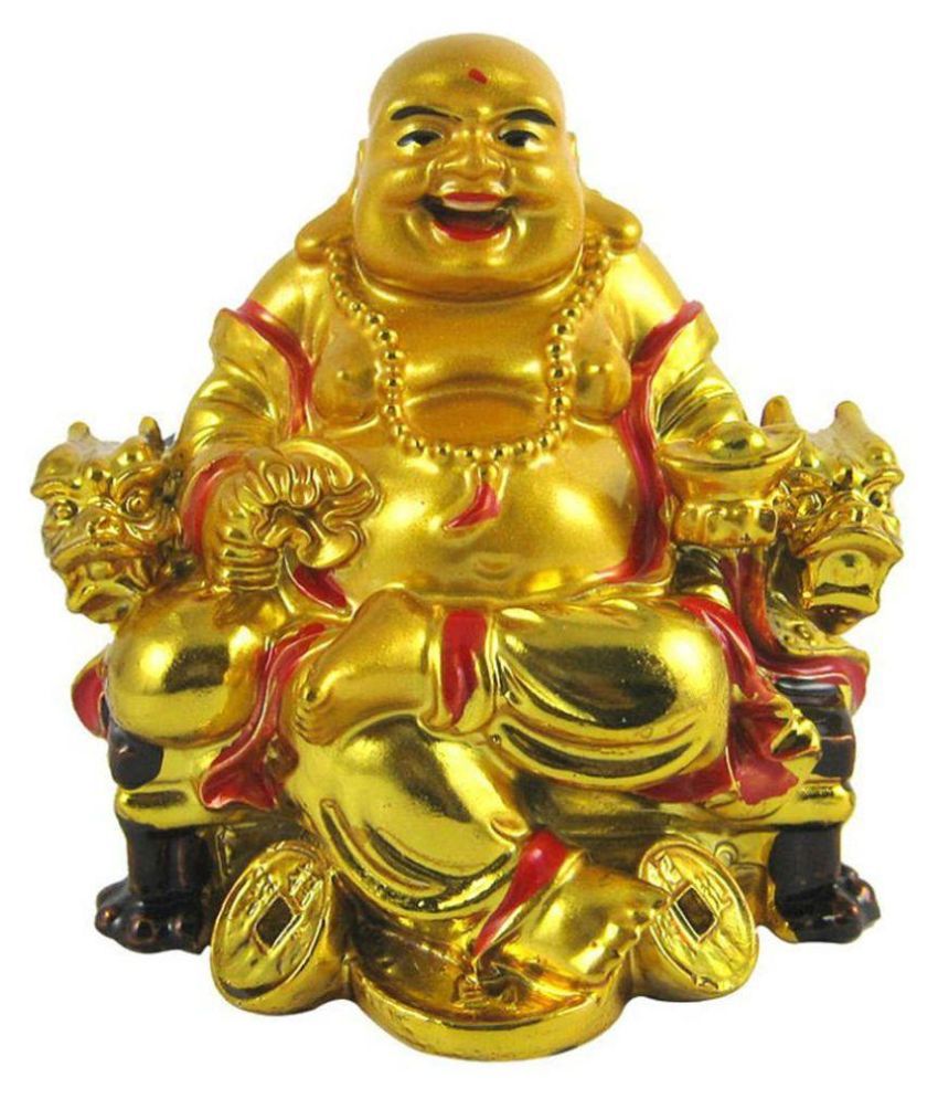     			Hometales Feng Shui Laughing Buddha On Dragon Chair With Coin For Prosperity Luck And Wealth Home Protection