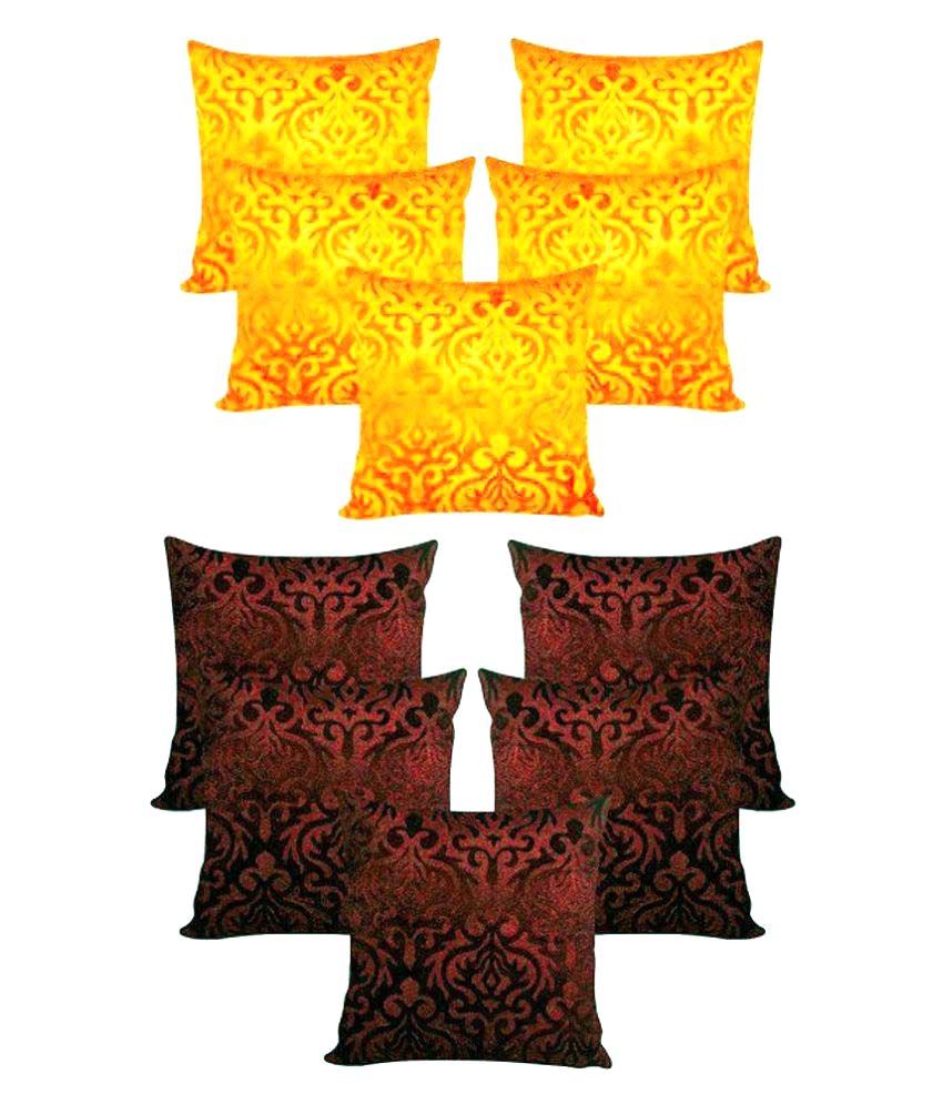     			Belive-Me Set of 10 Velvet Brown And Yellow Cushion Covers 40X40 cm (16X16 inch)