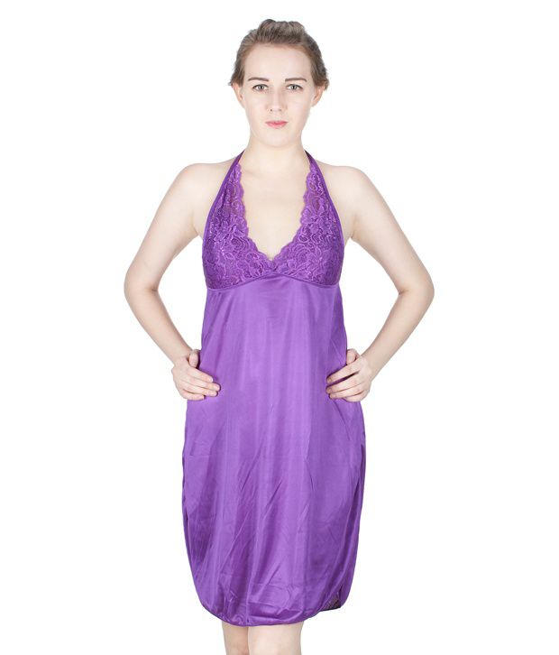 Buy Vloria Purple Poly Satin Nighty And Night Gowns Online At Best Prices In India Snapdeal 
