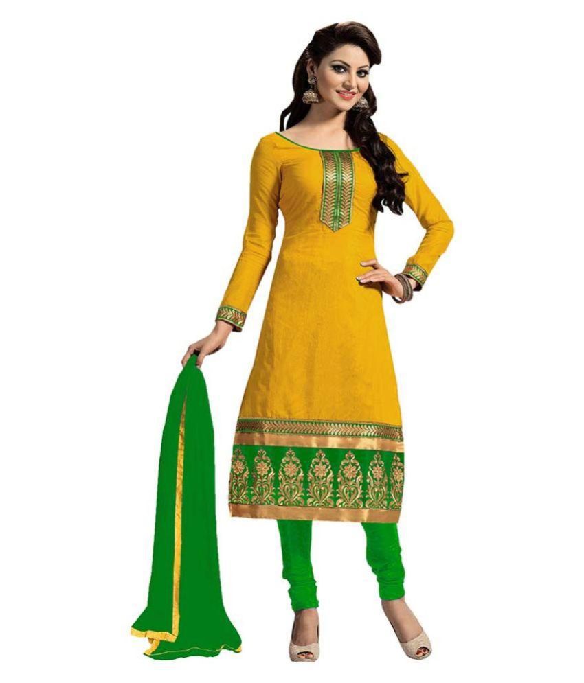 BR Fashion Yellow Cotton Straight Unstitched Dress Material - Buy BR ...