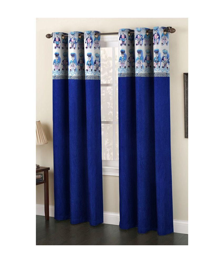     			Homefab India Contemporary Semi-Transparent Eyelet Door Curtain 7ft (Pack of 2) - Blue
