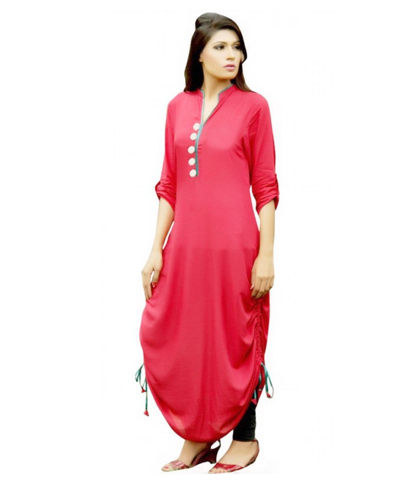 Fashion World Pink Cotton Kurti Semi Stitched Dress Material - Buy ...