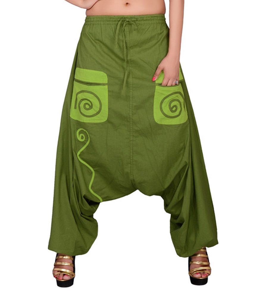 Uttam Enterprises Cotton Green Women's Harem Pants Multicolour Pockets