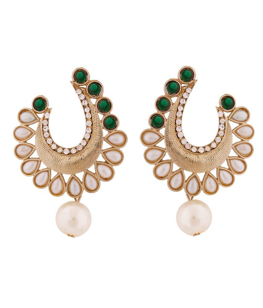     			The Jewelbox Crescent Antique Rhodium Green CZ Pearl Earring for Women